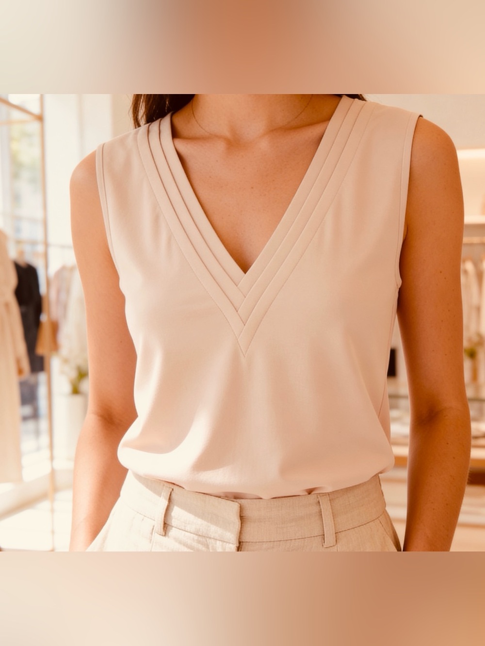 Agnes Urban Women’s Sleeveless V-Neck Blouse in Soft Blush - Small, Like New